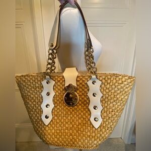 Michael Kors Vintage Woven Tote Bag White Leather Gold Hardware Spring/Summer